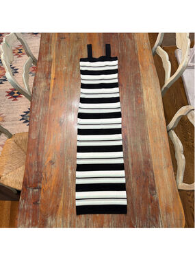 Ronny Kobo Striped Ribbed Knit Tank Maxi Dress Medium Black White Mint